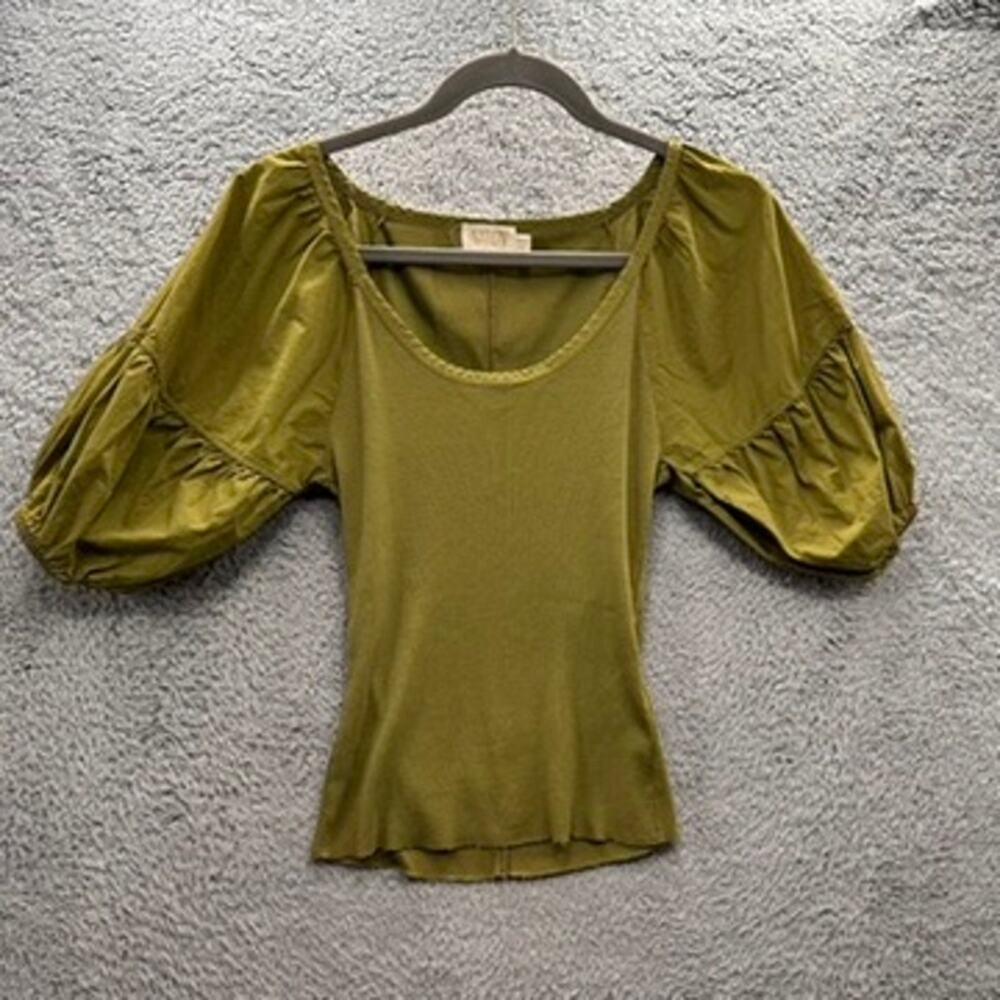 Nation Ltd‎ XS Fitted Green Balloon Short Sleeve Stretchy Casual Organic Cotton